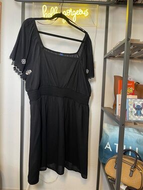 Old Navy Black Midi Dress with Embroidered Flutter Sleeves